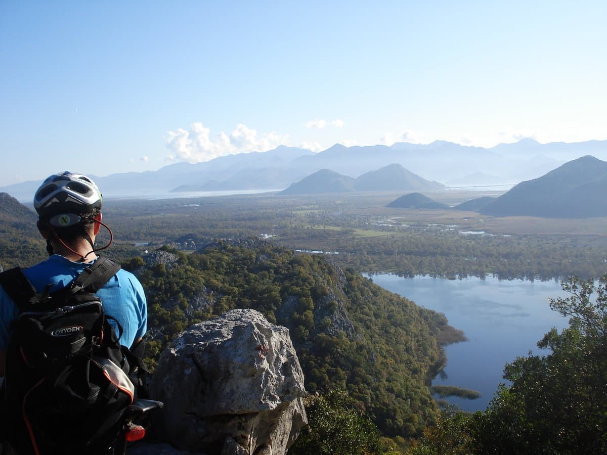 View over Lake Skadar and its islands from the village roads above the shore
